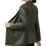 Womens Smart Look Real Sheepskin Olive Green Leather Blazer Coat