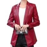 Womens Smart Look Real Sheepskin Red Leather Blazer Coat