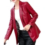 Womens Smart Look Real Sheepskin Red Leather Blazer Coat