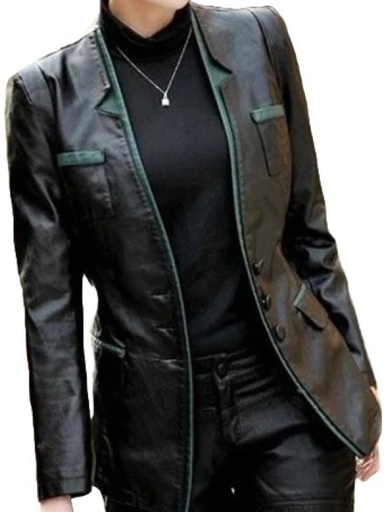 Womens Trendsetting Real Sheepskin Black Leather Blazer Coat
