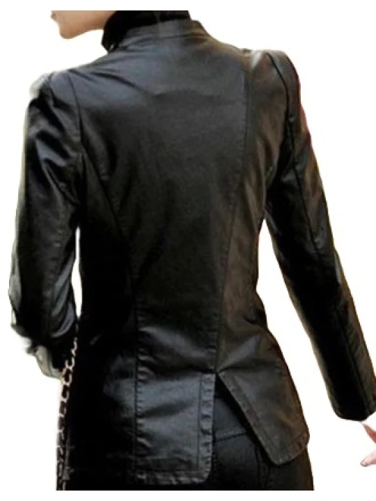 Womens Trendsetting Real Sheepskin Black Leather Blazer Coat