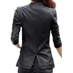 Womens Trendsetting Design Real Sheepskin Black Leather Blazer Coat