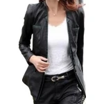 Womens Trendsetting Real Sheepskin Black Leather Blazer Coat