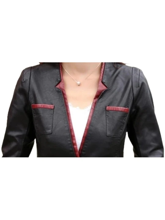 Womens Trendsetting Design Real Sheepskin Black Leather Blazer Coat