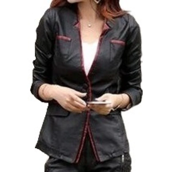 Womens Trendsetting Design Real Sheepskin Black Leather Blazer Coat