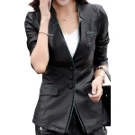 Womens Trendsetting Real Sheepskin Black Leather Blazer Coat