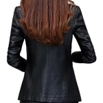 Womens Trendy Real Sheepskin Black Leather Blazer Coat