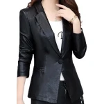 Womens Trendy Real Sheepskin Black Leather Blazer Coat