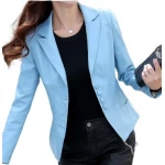 Womens Unique Look Real Lambskin Blue Leather Blazer Coat