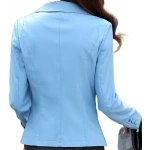 Womens Unique Look Real Lambskin Blue Leather Blazer Coat