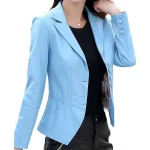 Womens Unique Look Real Lambskin Blue Leather Blazer Coat