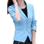 Womens Unique Look Real Lambskin Blue Leather Blazer Coat