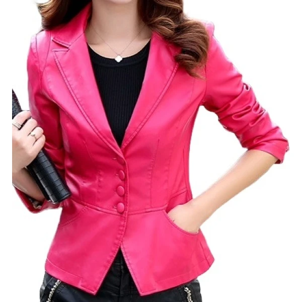 Womens Unique Look Real Lambskin Pink Leather Blazer Coat