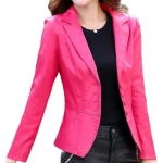 Womens Unique Look Real Lambskin Pink Leather Blazer Coat