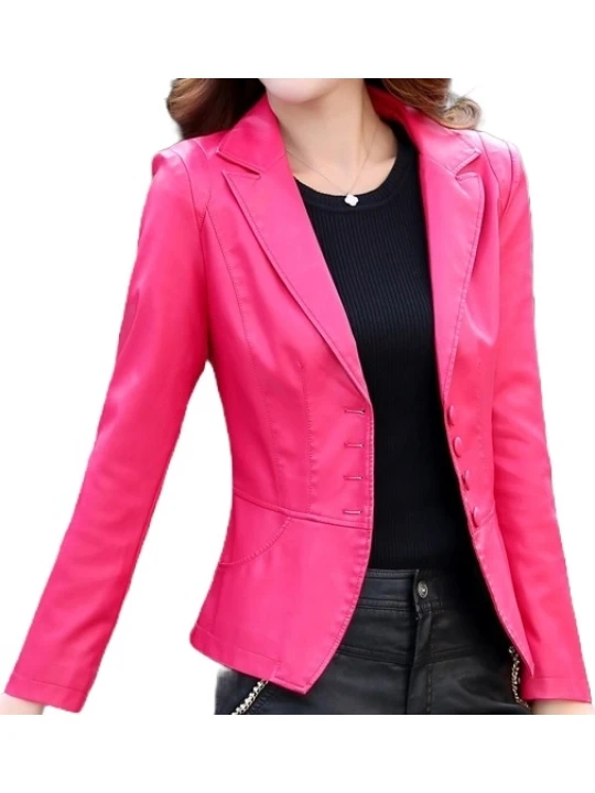 Womens Unique Look Real Lambskin Pink Leather Blazer Coat