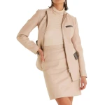 Zipper Closure Beige Leather Blazer