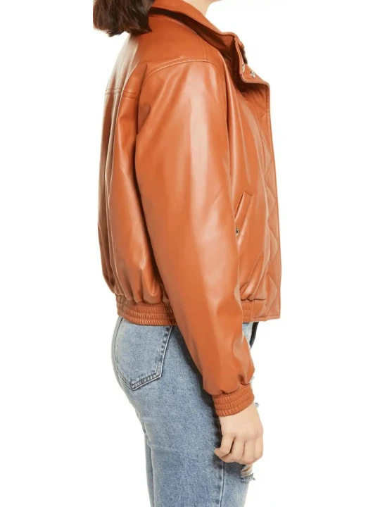 Flap Zipper Closure Camel Leather Bomber Jacket
