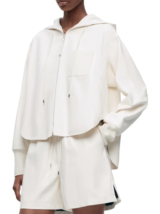 Hooded White Leather Bomber Jacket
