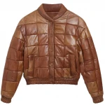 Patch Detailing Vintage Brown Leather Bomber Jacket