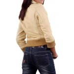 Shirt Collar Beige Leather Bomber Jacket