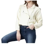 Sleeve Pocket Detailing White Leather Bomber Jacket