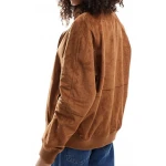 Suede Leather Oversized Bomber Jacket In Rust Color