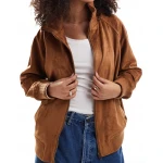 Suede Leather Oversized Bomber Jacket In Rust Color