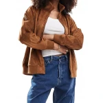Suede Leather Oversized Bomber Jacket In Rust Color