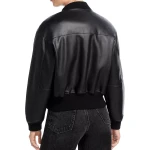 Zipper Pockets Leather Bomber Jacket Black