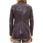 Asymmetric Zipper Closure Navy Blue Leather Long Coat