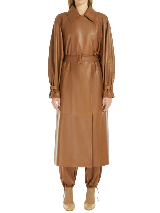 Backside Cape Brown Leather Long Coat