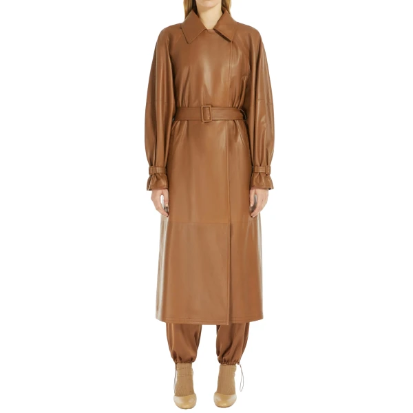 Backside Cape Brown Leather Long Coat