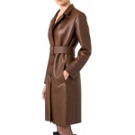 Belted Brown Leather Long Coat