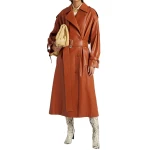 Belted Tan Leather Trench Coat