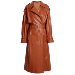 Belted Tan Leather Trench Coat