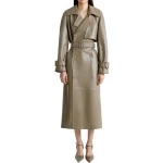 Broad Collar Brown Leather Long Coat