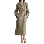 Broad Collar Brown Leather Long Coat