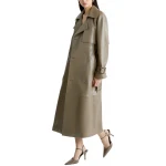 Broad Collar Brown Leather Long Coat