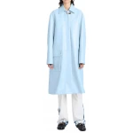 Button Fastening Blue Leather Long Coat