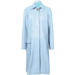 Button Fastening Blue Leather Long Coat
