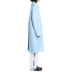 Button Fastening Blue Leather Long Coat