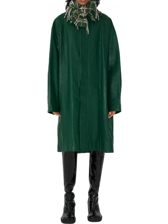 Button Fastening Green Leather Long Coat