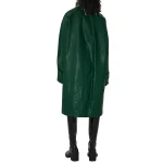 Button Fastening Green Leather Long Coat
