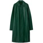Button Fastening Green Leather Long Coat