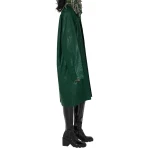 Button Fastening Green Leather Long Coat