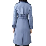 Classic Long Leather Trench Coat In Blue