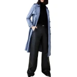 Classic Long Leather Trench Coat In Blue