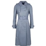 Classic Long Leather Trench Coat In Blue