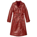 Classic Long Leather Trench Coat In Red