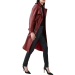 Classic Long Leather Trench Coat In Red